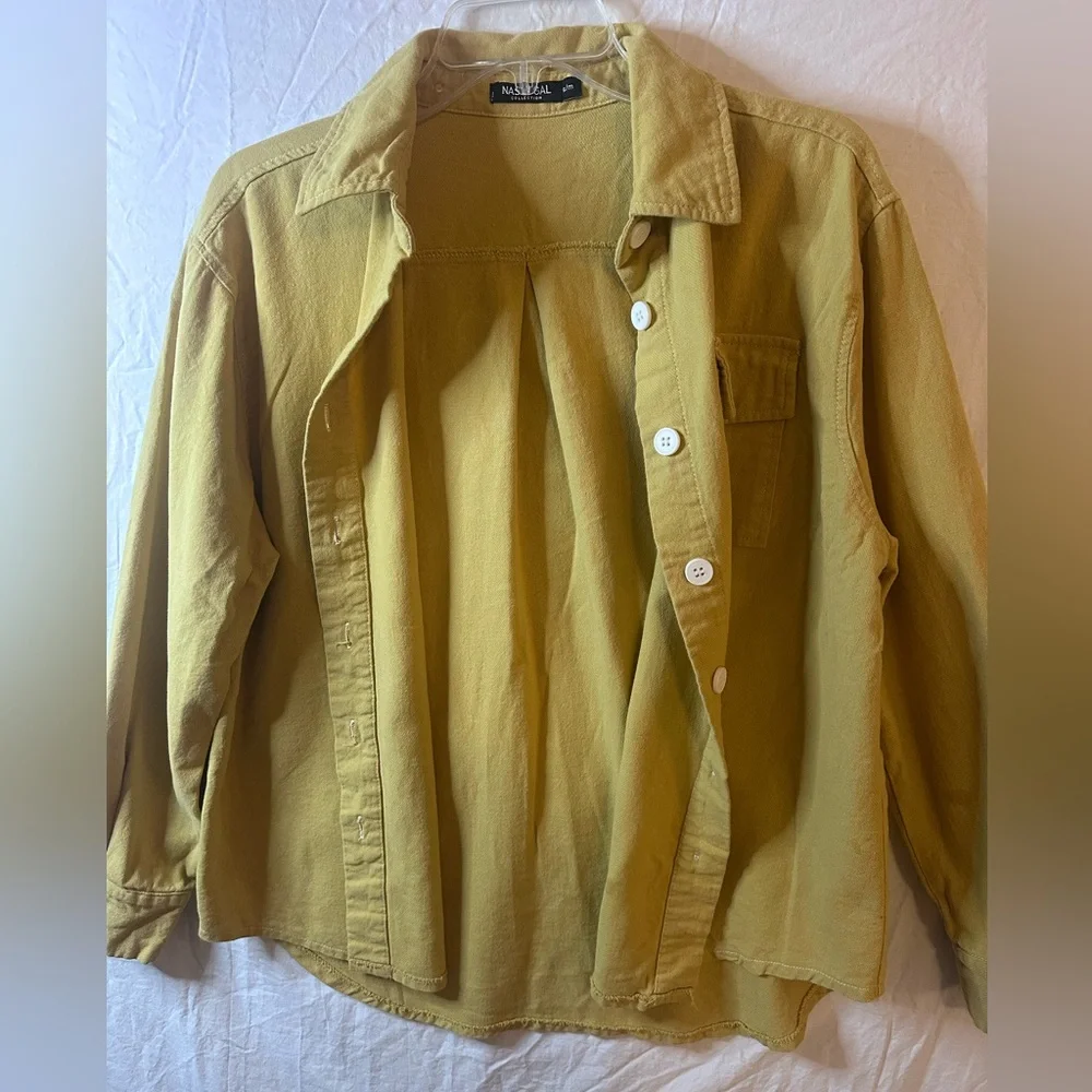 Nasty Gal Mustard Button Front Shirt Jacket S/M Utility Pocket Top Shirt - Picture 2 of 5